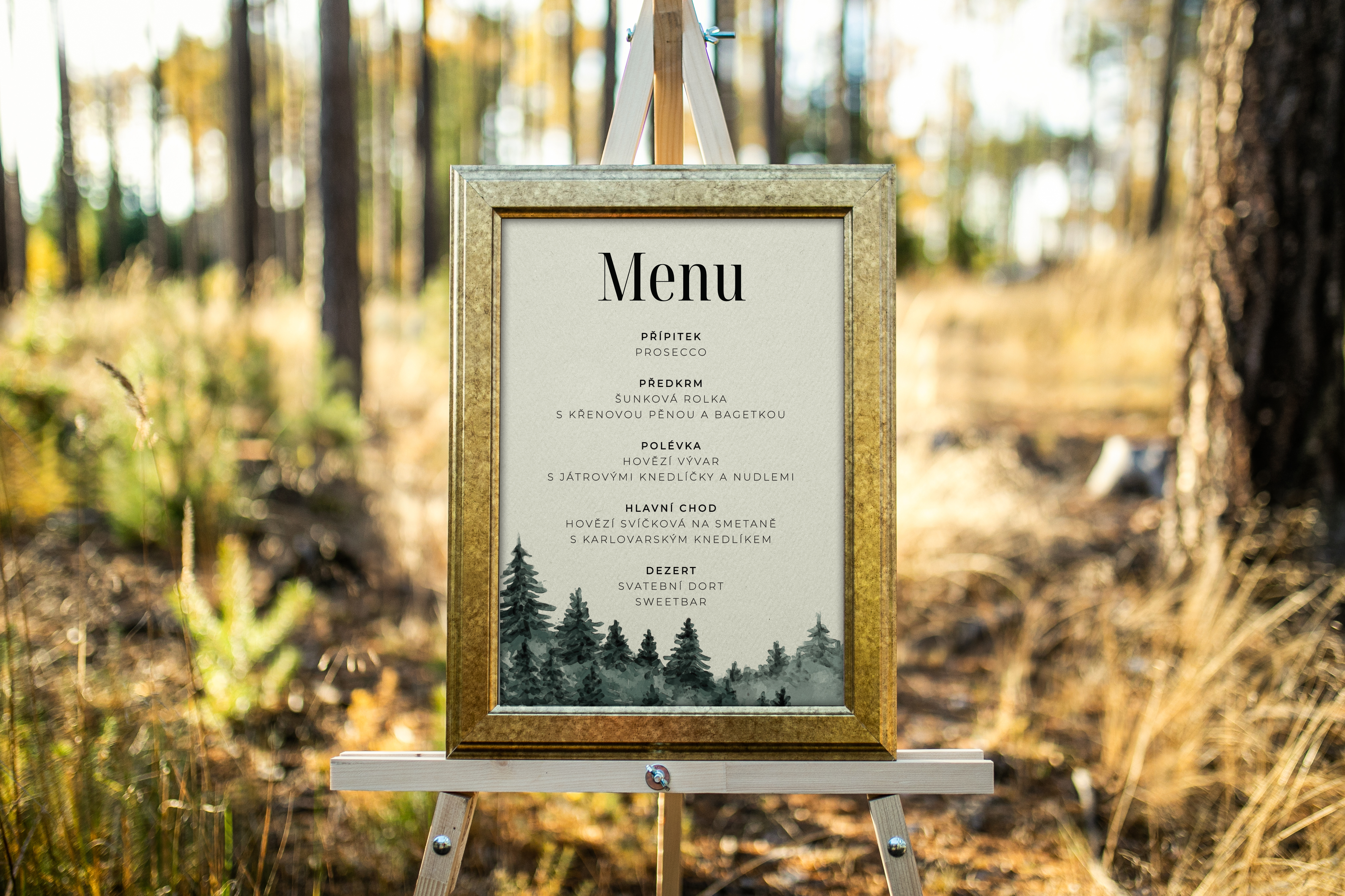 Velké papírové svatební menu smetanové